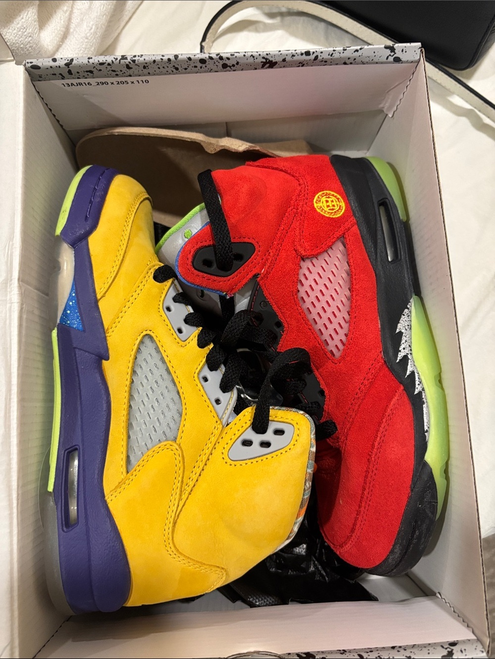 Jordan Kids Mismatched Retro Sneakers in Red, Yellow & Purple